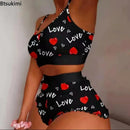 New Women's 2 Pieces Kawaii Strawberry Print Frill Hem Cami Pajama Set 2024 Femme Cute Crop Top & Shorts Suits Lady Sleepwear