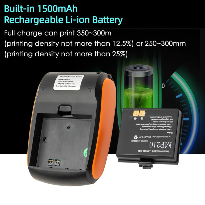 Receipt Printer 58mm Mini Thermal Printing Wireless BT USB Mobile PrinterCompatible with Android/iOS/Windows System