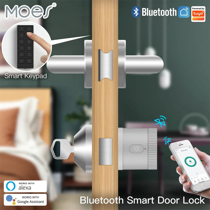 Moes Bluetooth Door Lock Bank-grade AES128 TLS Encryption Sensor Unlocking Tuya Smart APP Remote Voice Control Alexa Google EU