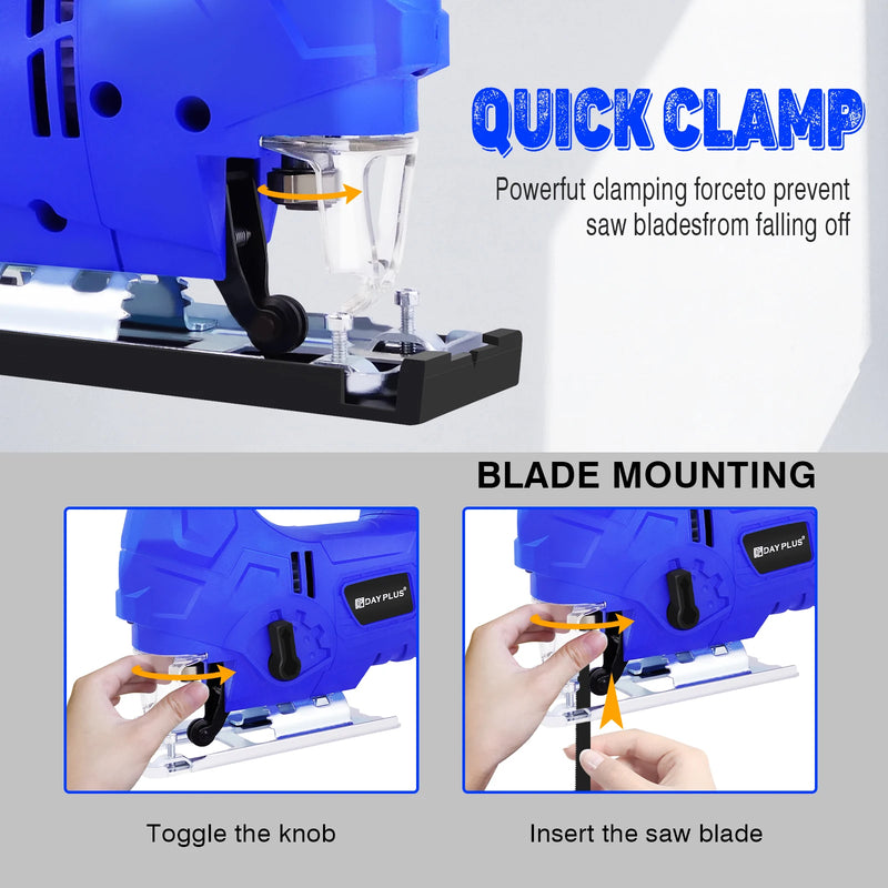 DayPlus 3000RPM Cordless Jigsaw 21V Electric JigSaw Brushless Motor Portable Multi-Function Power Tool for Wood Metal Cutting