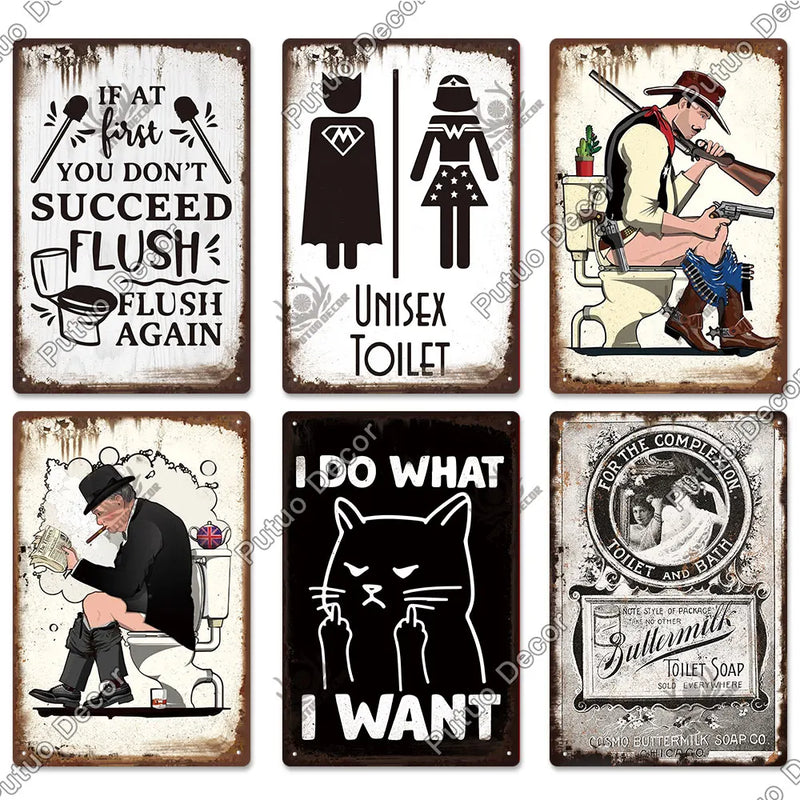 Putuo Decor Restroom Retro Tin Sign Vintage Bathroom Plaque Metal Plates Wall Art Posters Decoration for Toilet Iron Paintings