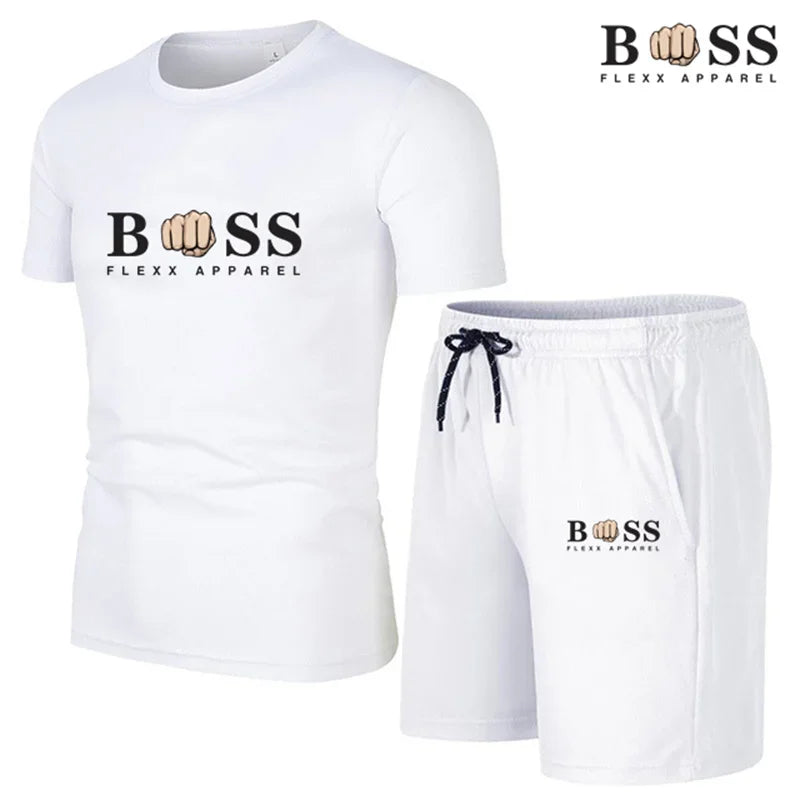 2024 New Men's Fitness Fashion Set Men's casual sportswear set Quick drying sportswear Short sleeved T-shirt+shorts 2-piece set