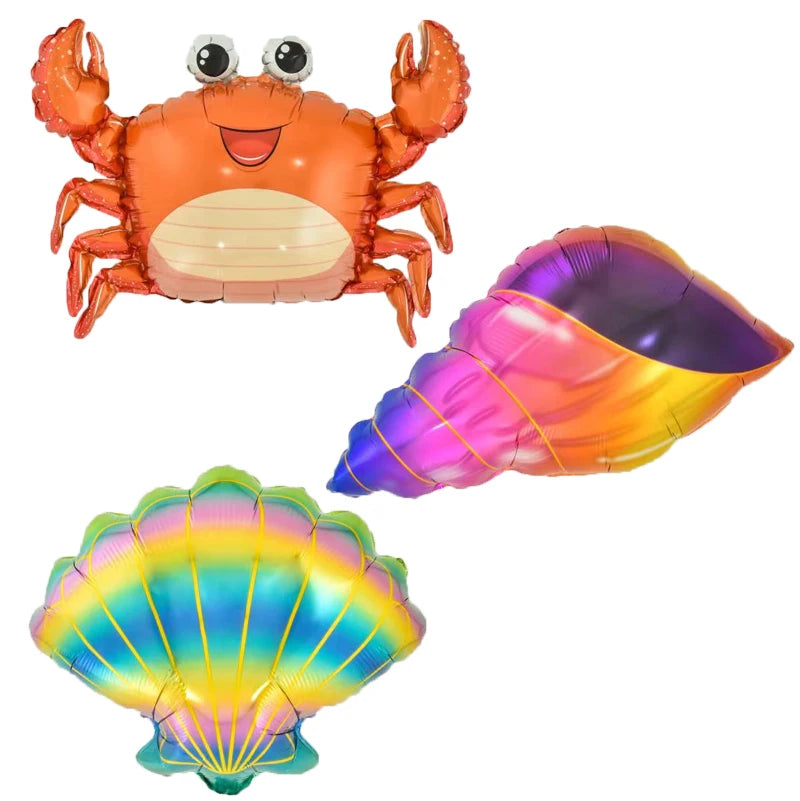 9 Pcs  Mini Marine Life Foil Balloons Shell Crab Hippocampus Whale Balloon Kid's Birthday Children's Day Decorations Toys