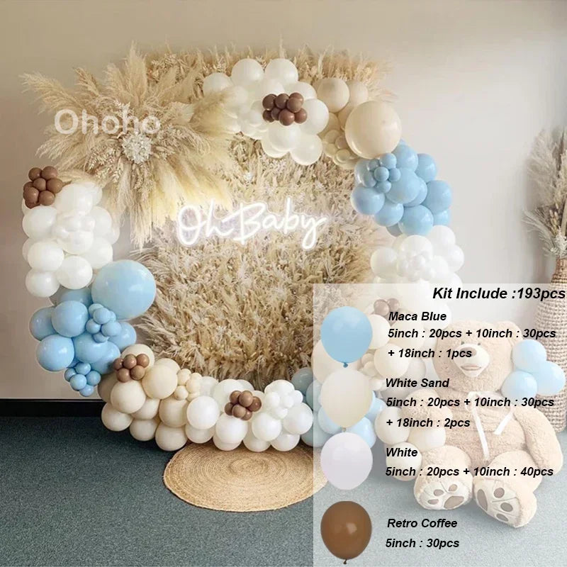 Beige Blue Balloons Garland Arch Kit Kids Boy One 1st Birthday Balloon Set Baby Shower Decoration Baptism Party Wedding