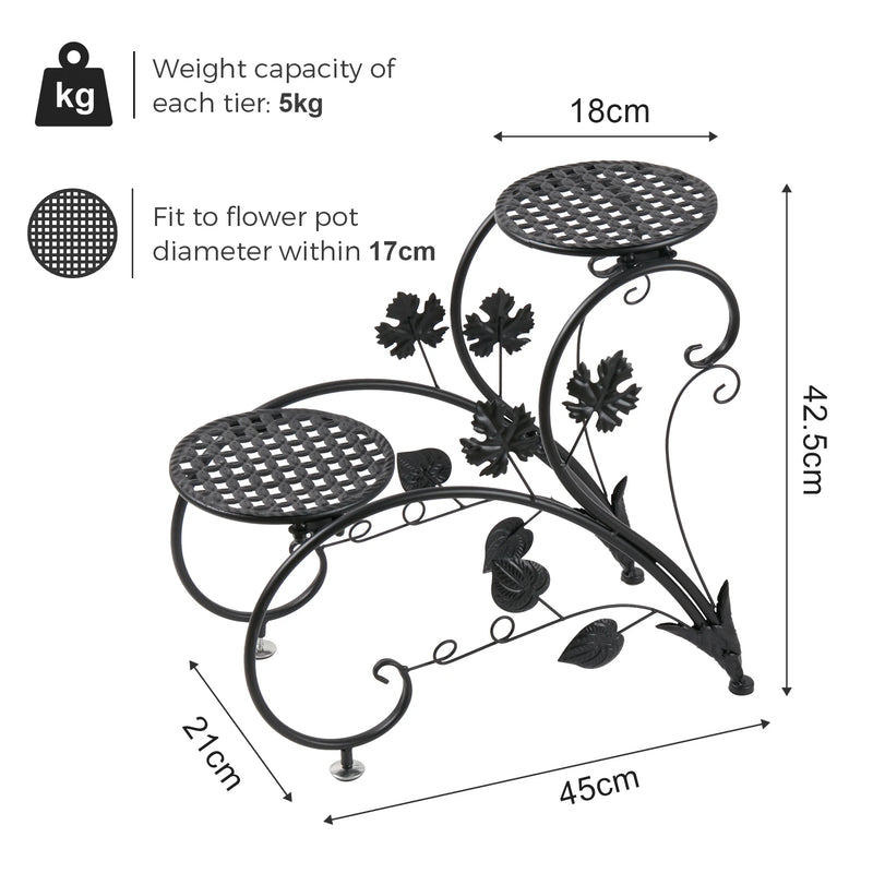 2 PCS Metal Plant Stand Heart-shape Flower Pot Display Holder Garden Support