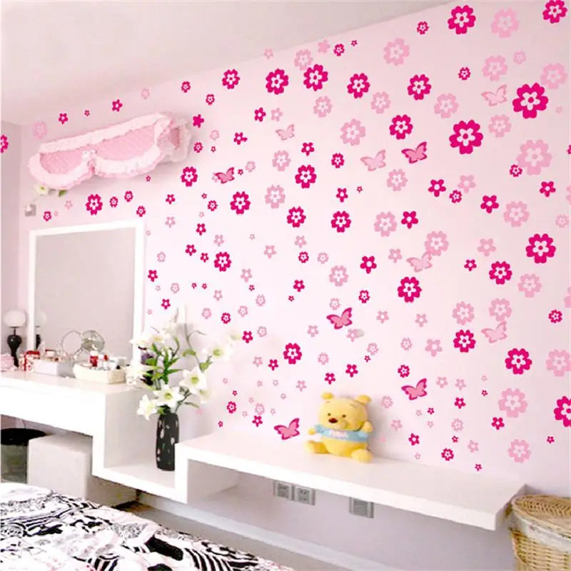 108pcs Flowers DIY Wall Decals for Kids Rooms Baby Bedroom Wall Stickers Living Room  Art Decals Home Decoration Furniture Stick