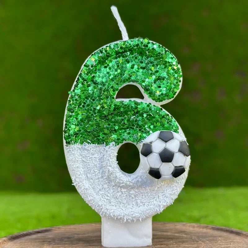 Glitter Green White Football Numbers 0-9 Candle Cake Toppers Cake DIY Decoration for Football Theme Anniversary Party Decoration
