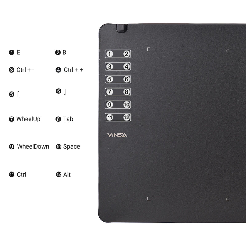 VINSA T1161 Graphics Drawing Tablet Ultra-thin Art Creation Sketch with Battery-free Stylus 8 Pen Nibs 8192 Levels Pressure
