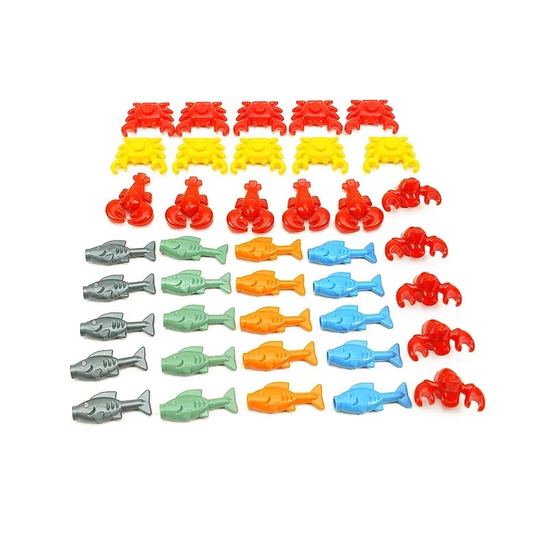 DlY Mini Food Building Block Figures Bread Fish Fruit Chicken Crab Hot Dog Cake Pizze Carrot Box Creative Toys City Parts Brick