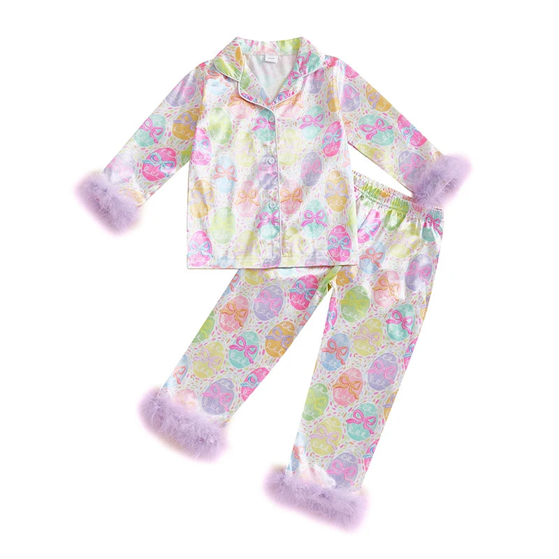 Easter Boys Pajamas Set Bunny Print Cozy Long Sleeve Tops with Matching Pants Sleepwear for Kids