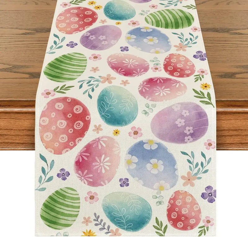 2025 Easter Rabbit Table Runner Linen Bunny Dining Table Cloth Placemat Spring Holiday Happy Easter Decoration For Home Kitchen
