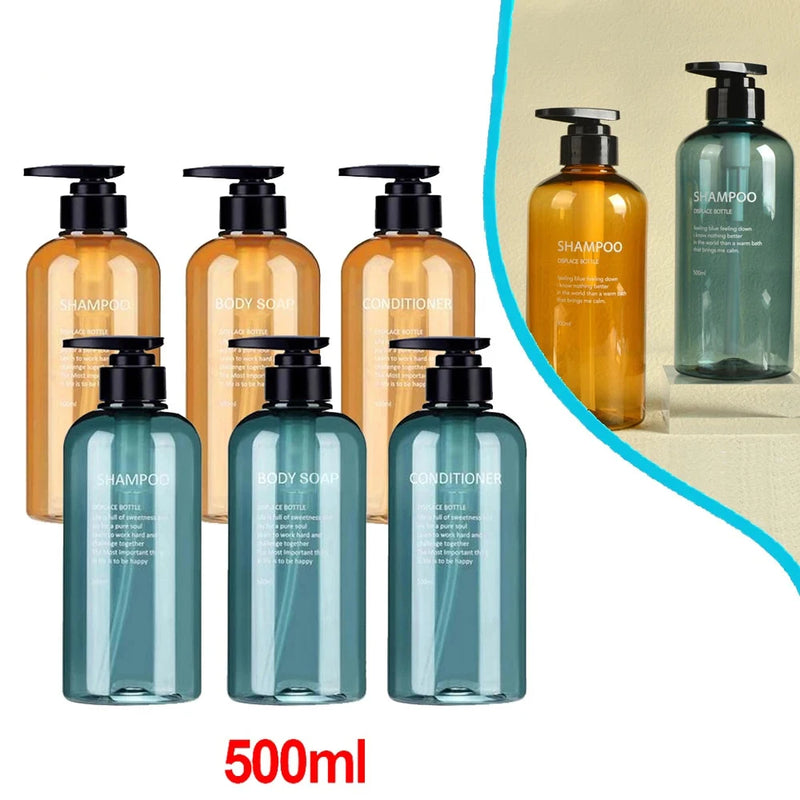 3Pcs 500ML Empty Reusable Travel Hand Pump Soap Dispenser Refillable Bottle Shampoo Lotion Shower Gel