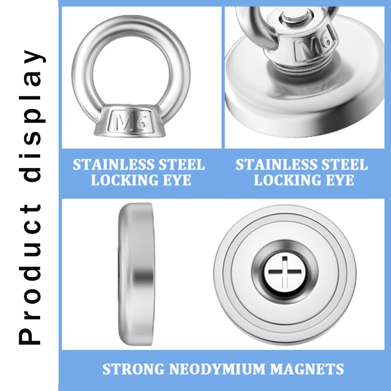 Super Strong Neodymium Fishing Magnet Hooks N52 Heavy Duty Magnet with Countersunk Hole Eyebolt Salvage Searcher Magnets