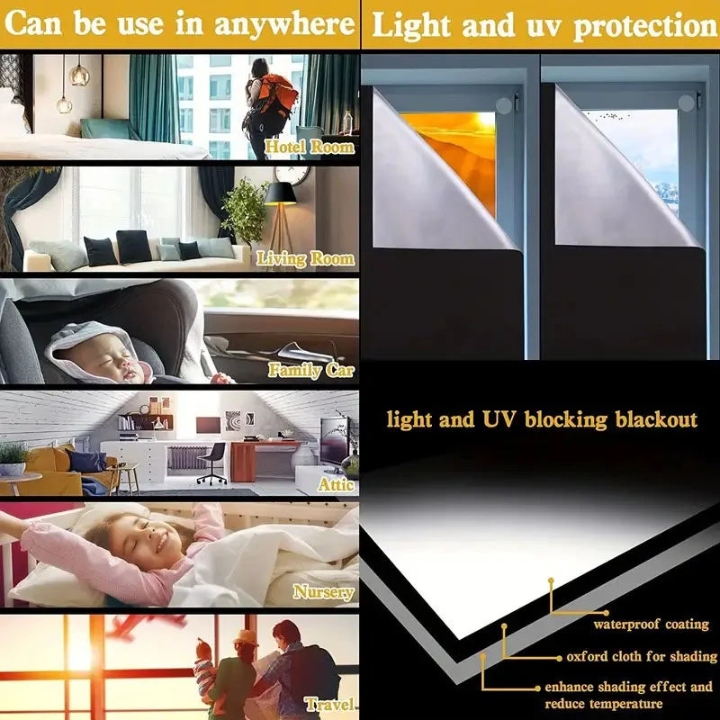 1PC Window Blackout Curtains Travel Thermal Insulated UV Protection Privacy Window Shades Non-perforated Black Cloth