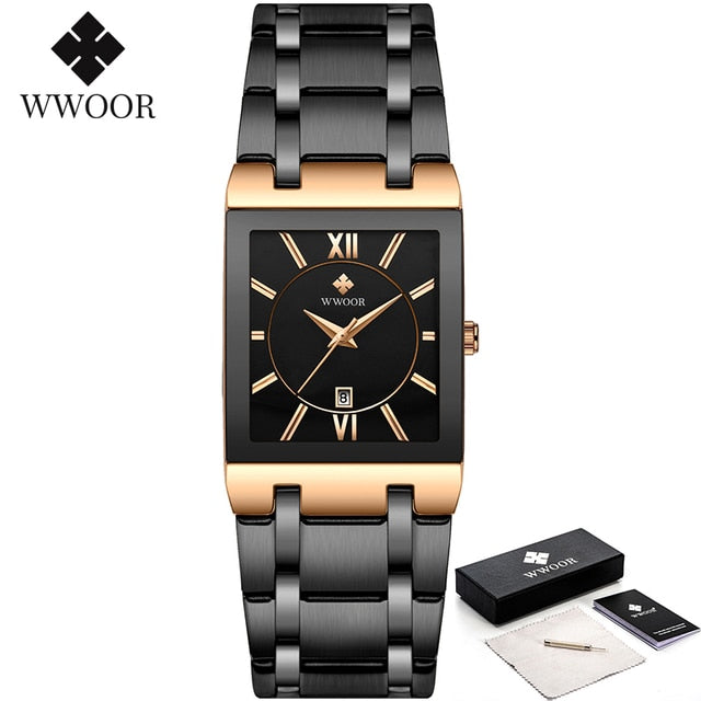 WWOOR Ladies Watch Top Brand Japanese Quartz Watches Square Black Gold Watch Stainless Steel Waterproof Fashion Women Wristwatch