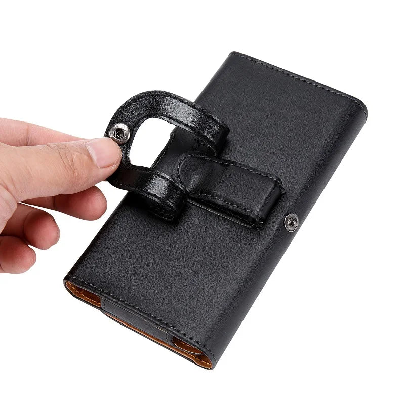 Flip Leather Phone Bag for iPhone 14 13 pro Samsung S23 22 Xiaomi Huawei P40 50 Belt Clip Men Holster Bag Case Mobile Phone Bag