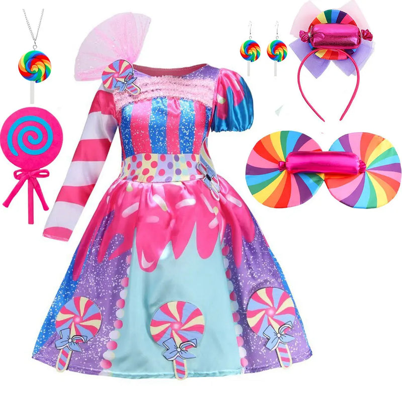 Candy Fairy Costume Girls Lollipop Cosplay Dress Toddler Carnival Purim Rainbow Vestidos Christmas Party Princess Clothing Gown