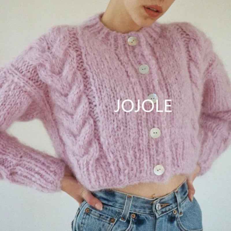 Flowers Crocheted Sweater Jacket Women Hook Twist Knitted Cardigan Spring Autumn Cashmere High Waist Single-breasted Crop Tops
