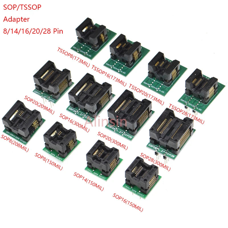 Sop8/Sop14/Sop16/Sop20/Sop28/44/Tssop8/Tssop16/Tssop20/Tssop28/TQFP32/LQFP44 To Dip Programmer Adapter Socket 150/208/173/300mil