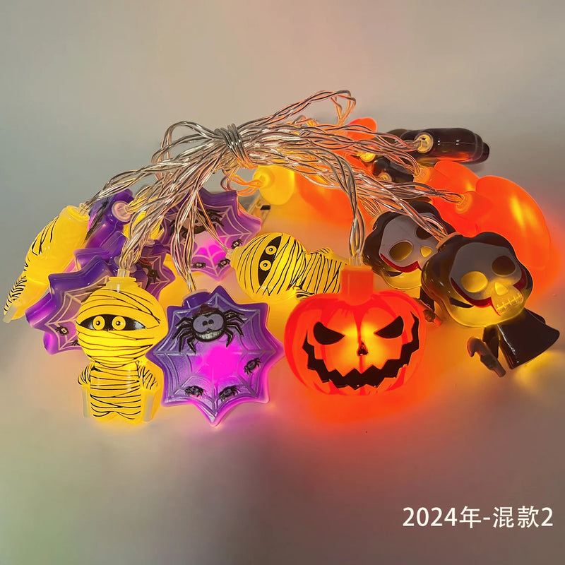 2024 Halloween Party Led String Lights Pumpkin Ghost Spider Web Hanging Lamp for Halloween Home Indoor Outdoor Decoration Props