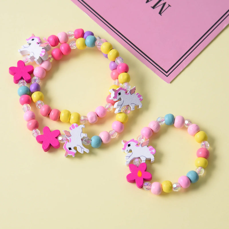 Girl Beads Toys Necklace + Bracelet Unicorn Baby Handmade Necklace Accessories Princess Children Birthday Gifts