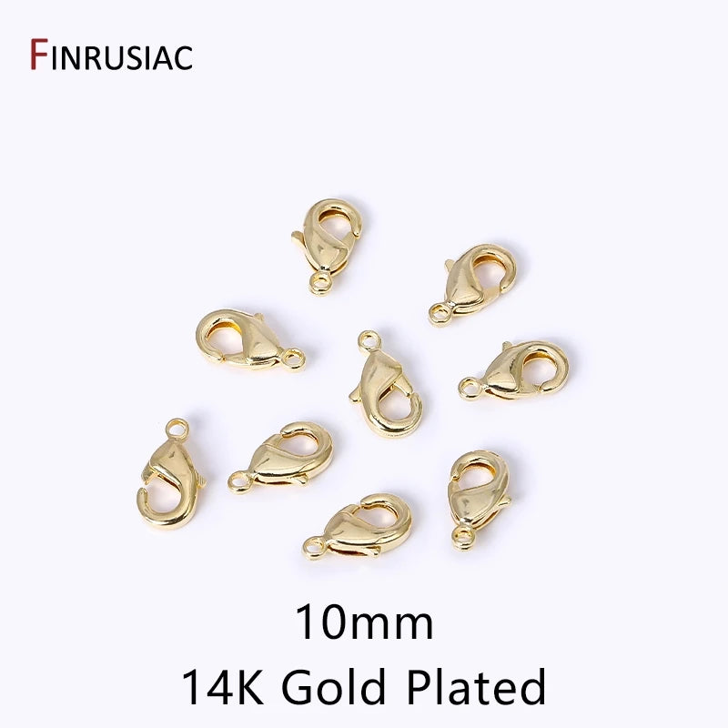 14k/18k Gold Plated Brass 10mm 12mm Lobster Clasps For Jewelry Making, Handmade DIY Jewelry Necklace Accessories Wholesale