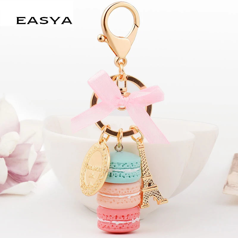 EASYA France Paris Cute Macaroon Effiel Tower Macarons Keychain Colorful Keyring Bag Pendant Car Charm Key Holder