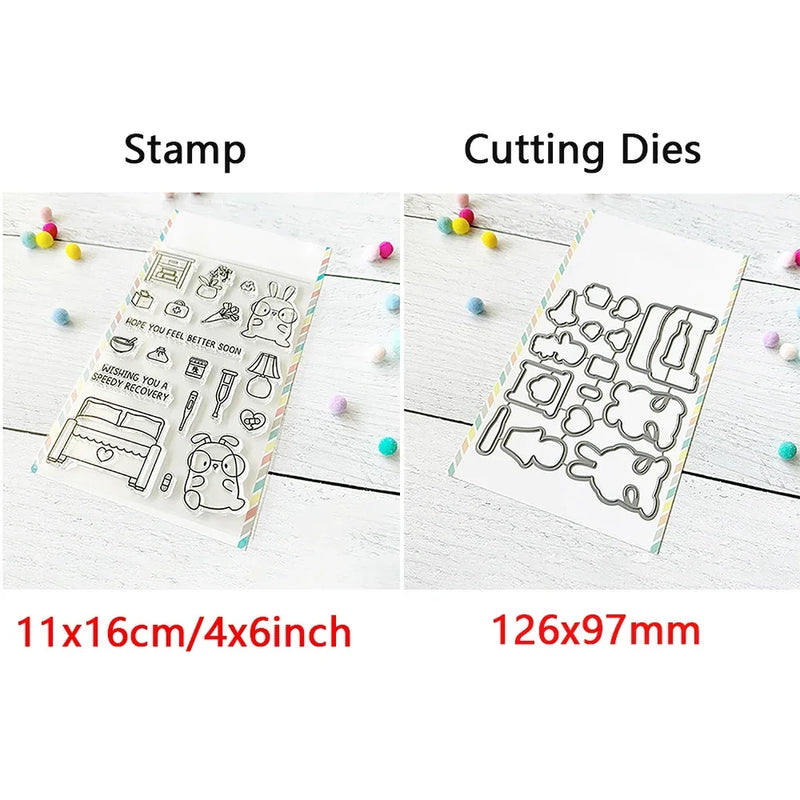 Birthday Cake Cute Frog Fox Animals Cutting Dies and Clear Stamps Bottle Thank You Words Dies For DIY Scrarpbooking Paper Craft
