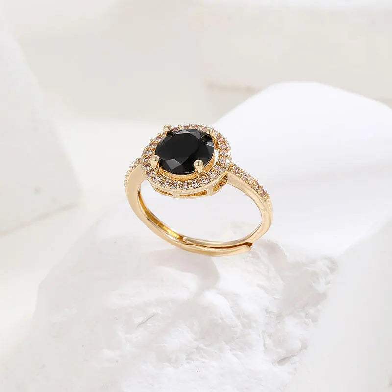 Obega Cubic Zircon Woman Rings Black Color Rhinestone Rings Girls Gold Plated Ring For Women Fashion Party Accessories Gifts