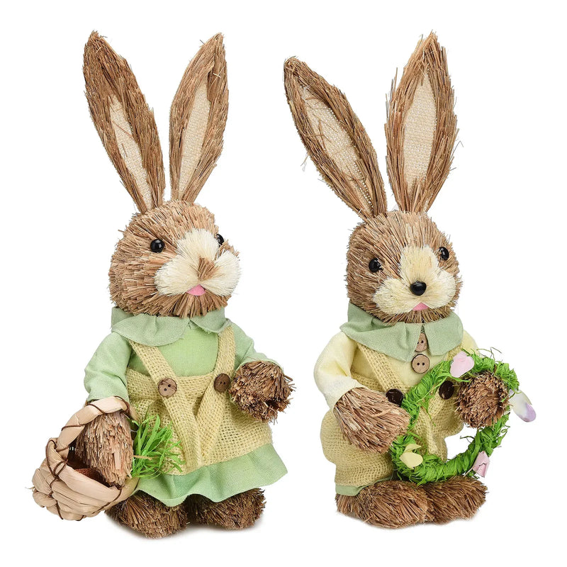 2Pcs Straw Easter Rabbits Decoration Foam Easter Bunny Ornament Statue Easter Party Crafts Photo Props Gift 25/35cm