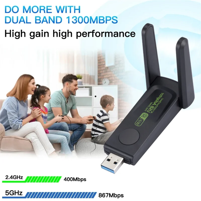 1300Mbps USB3.0 WiFi Adapter Dual Band 2.4G+5Ghz Wireless WiFi Dongle Antenna USB Ethernet Network Card Receiver For Desktop PC