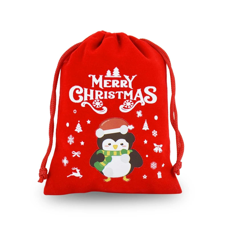 5pcs Red Christmas Velvet Bags Advent Calendar Drawstring Pouch Candy Snack Gift Bag Xmas Jewelry Packing Storage Bags New Year