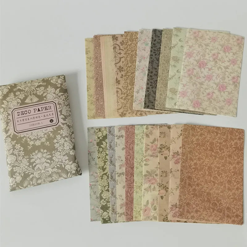 60pcs Vintage Flower Background Collage Scrapbooking Journal Material paper Card Making DIY No Sticky Creative Memo Stationery