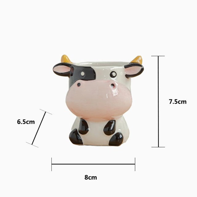 Nordic New Style Ceramic Animal Flower Pot Cartoon Zebra Sheep Cow Head Mini Pot Succulents Plants Bonsai Pots Home Decoration