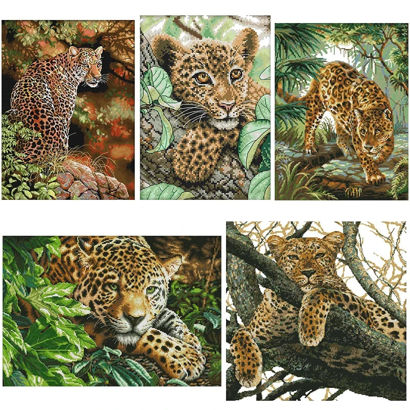 Animal Leopard Series Pattern Cross Stitch Kit DIY Handmade Needlework Aida 14ct 11ct 16ct Canvas Print Fabric Sewing Set Crafts