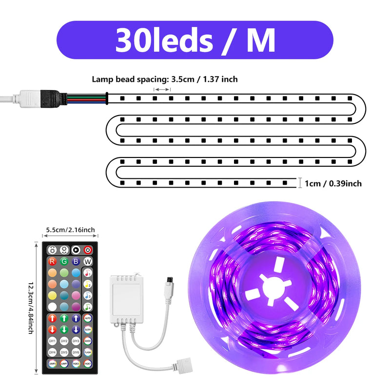 LED Strip Light RGB 5050 Music Sync Color Changing  30LEDS PER M, App Controlled LED Lights 5M 10M 15M DC12V Flexible