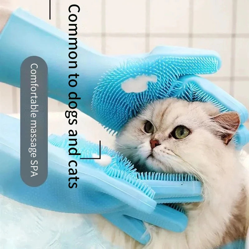 Pet Grooming Cleaning Gloves Dog Cat Bathing Shampoo Glove Scrubber Magic Dishwashing Cleanner Sponge Silicon Hair Removal Glove