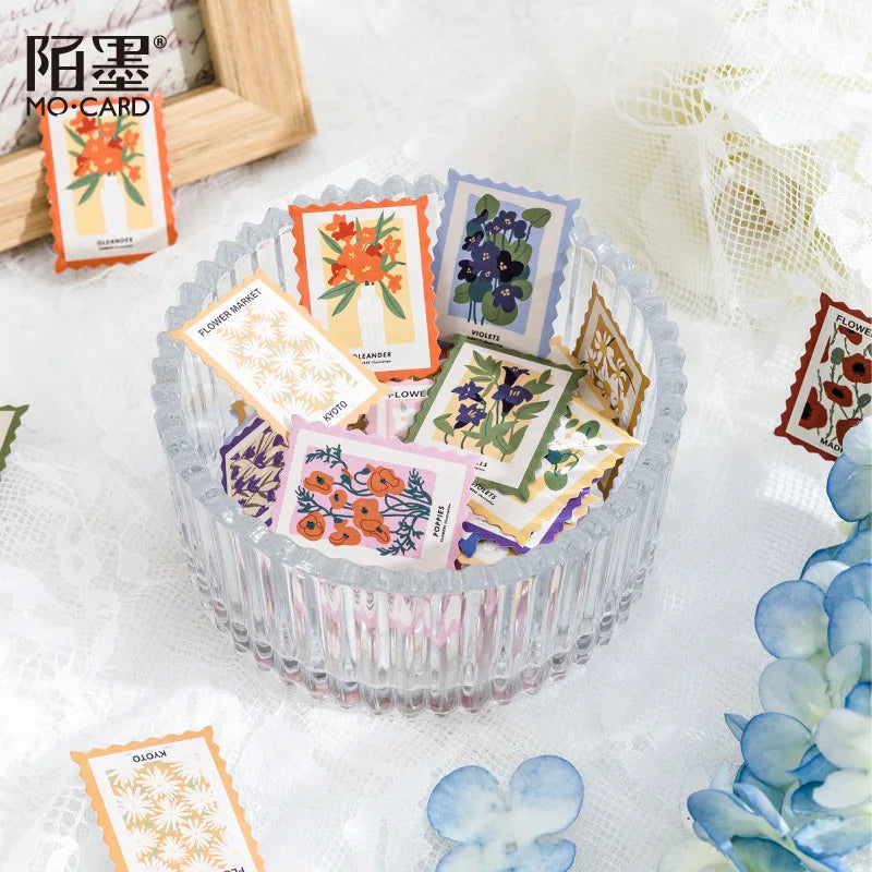 45 Pcs/pack Stamp Style Flowers Stickers Set For Journal Planner Diy Crafts Scrapbooking Embelishment Diary