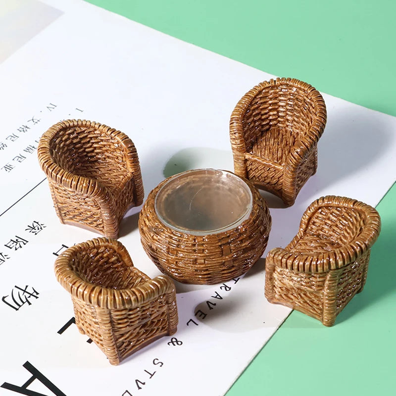 1Pc/1Set Dollhouse Miniature Simulation Fish Basket Basket Chair Table Furniture Model For Doll House Accessories Decoration Toy