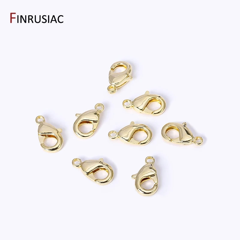 14k/18k Gold Plated Brass 10mm 12mm Lobster Clasps For Jewelry Making, Handmade DIY Jewelry Necklace Accessories Wholesale