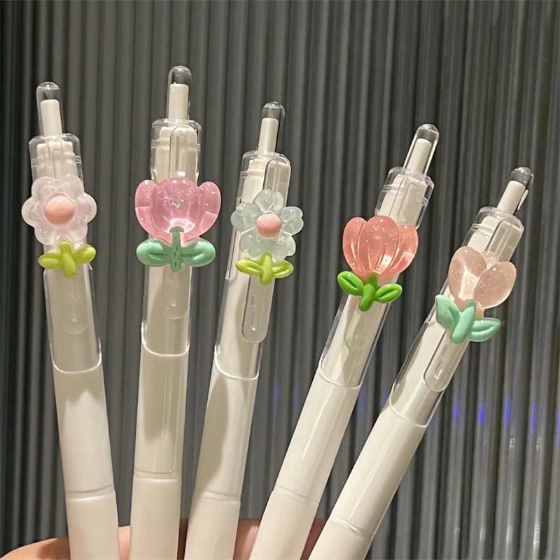 Kawaii 2 PCS Random Gel Pens Cute Flower DIY Office Stationery Supplies ST Tip Funny Pens Smoothly Writing