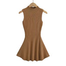 Summer autumn Women Sexy Knitted A-line mini Dress Standing collar sleeveless solid slim Short Dresses woman sexy Tank top dress