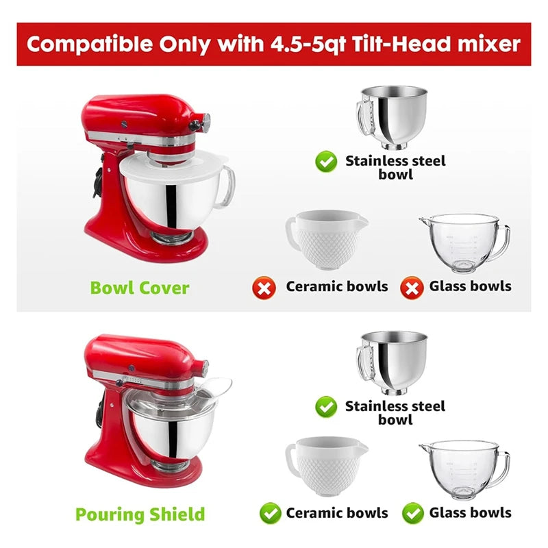 For Kitchenaid 4.5-5 Quart Tilt-Head Stand Mixers, Secure Pouring Shield & Mixers Bowl Covers Mixer Splatter Guard Lids