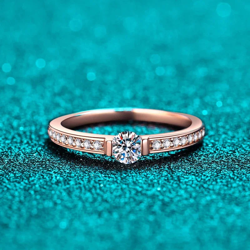 NeeTim 0.3ct D Color Moissanite Eternity Band Ring 925 Sterling Silver with Rose Gold Plated Wedding Rings For Women Jewelry