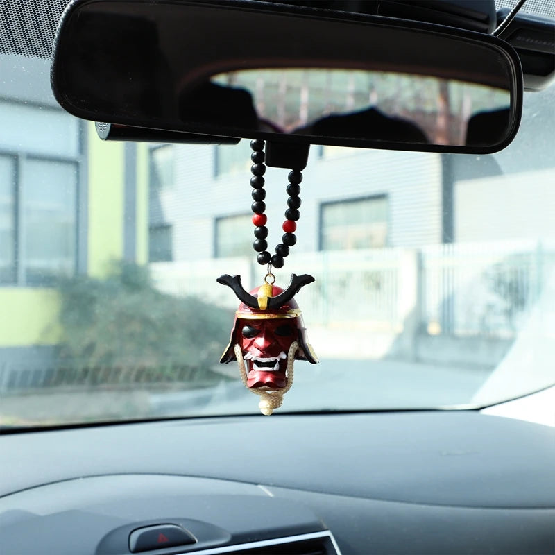 Japanese Oni Samurai Helmet Car Hanging Pendant Samurai Kabuto Masks Car Rear View Mirror Pendant Halloween Car Decorations Gift