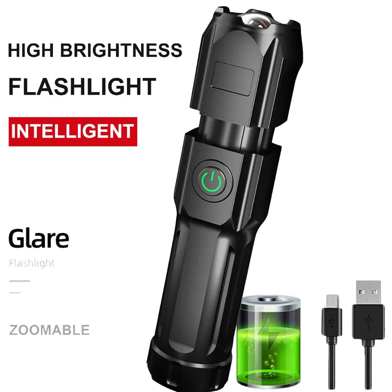 100000LM Powerful Torch Led Flashlight USB Rechargeable Fishing Tactical Hunting Zoomable Lamp for Hiking Camping Daily Home Use