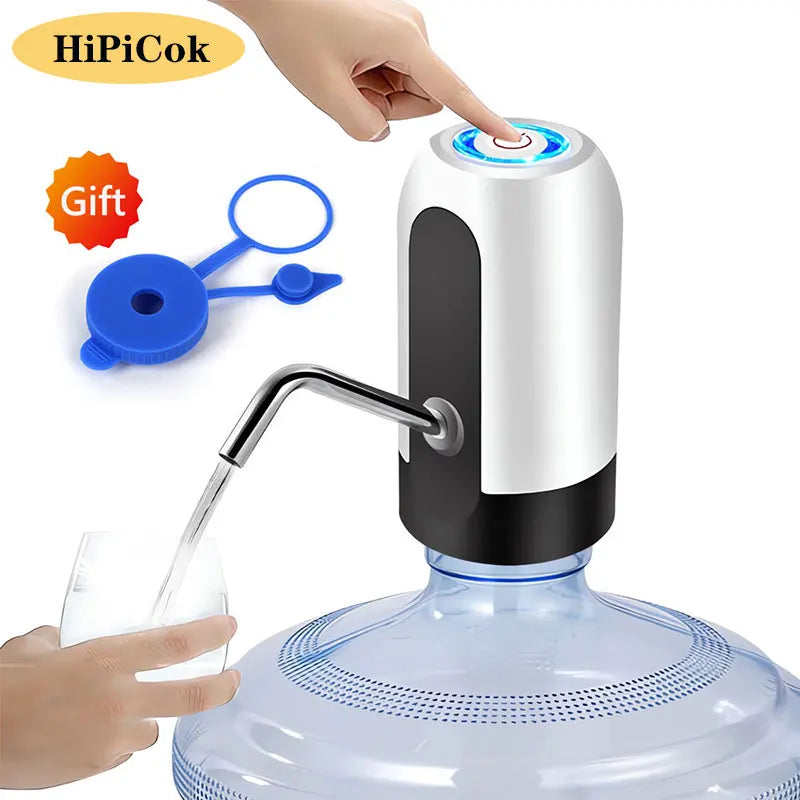 HiPiCok Water Bottle Pump 19 Liter Water Dispenser USB Charging Automatic Portable Electric Water Pump with Universal Bucket Cap