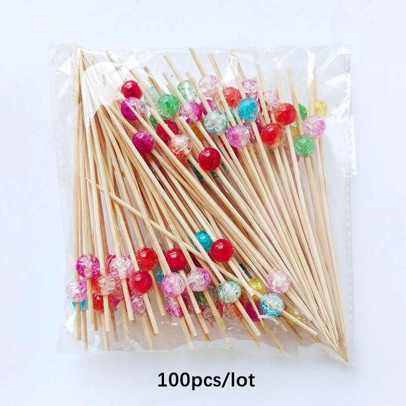100Pcs 12Cm Disposable Party Tableware Fruit Dessert Sticks Bamboo Skewers Buffet Cupcake Decoration Wedding Supplies
