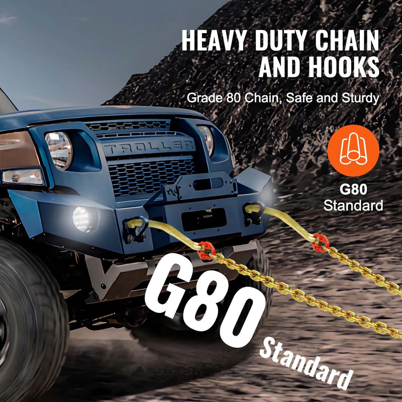 SucceBuy G80 V Towing Bridle Chain Towing with 15" J & Grab Hooks Transport Tow Chain Bridle for Flatbed Truck Wrecker Recovery