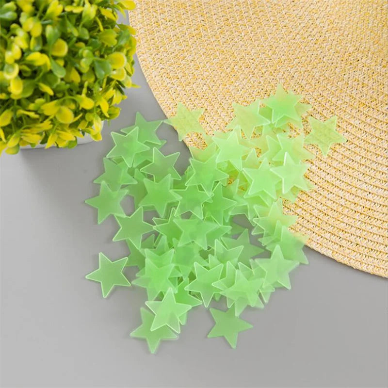 100Pcs Luminous 3D Stars Glow In The Dark Wall Stickers For Kids Baby Rooms Bedroom Ceiling Home Decor Fluorescent Star Stickers